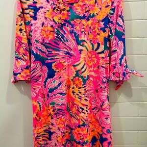 Lilly Pulitzer Pink and Orange Sheath Dress with Cowl Neck